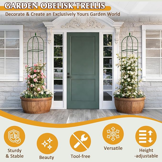 Garden Trellis for Climbing Plants, Tomato Cage, Rose, Flowers, Grape, Pea, Cucumber Trellis, Rustproof Plastic Coated Metal Plant Support for Potted Plants Indoor Outdoor - 1PC Plant Trellis CLFUN