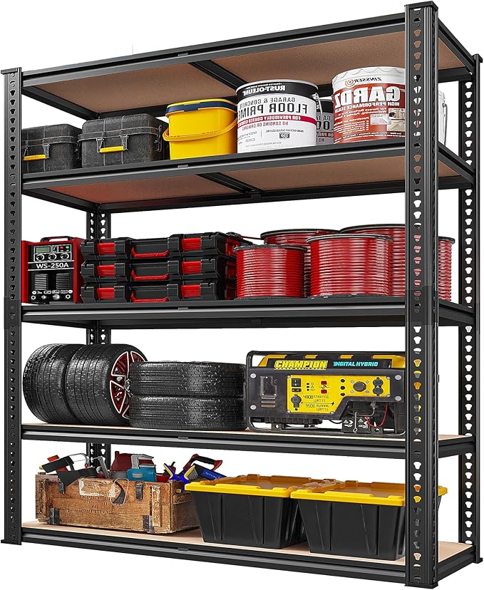 REIBII 40" W Garage Shelving 2500LBS Storage Shelves 72" H Metal Shelving 5 Tier Metal Shelves Adjustable Pantry Shelf for Garage Closet Kitchen Basement 40" W x 19.7''D x 72''H REIBII