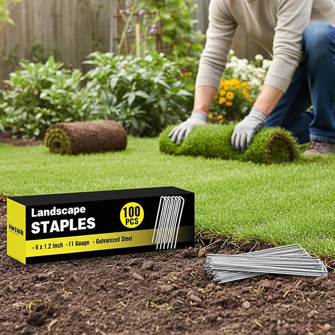 HongWay 100 Pack 6 Inch Landscape Staples, Galvanized Garden Stakes 11 Gauge U-shaped Tent Stakes Yard Pins Plant Cover Stakes Ground Staples for Landscaping Fabric, Lawn, Turf, Fence, Irrigation Hose HongWay