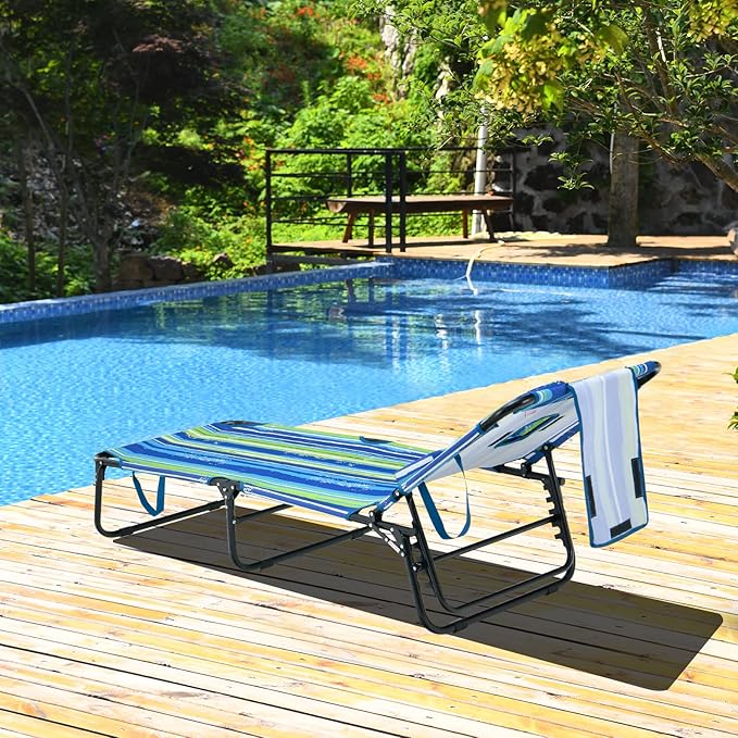 GYMAX Tanning Chair, 350lbs Beach Lounge Chair with Face Hole, Washable Pillow & Carry Strap, Adjustable Folding Chaise Lounge, Layout Lounger for Outside, Patio, Poolside, Lawn (2, Stripe) GYMAX