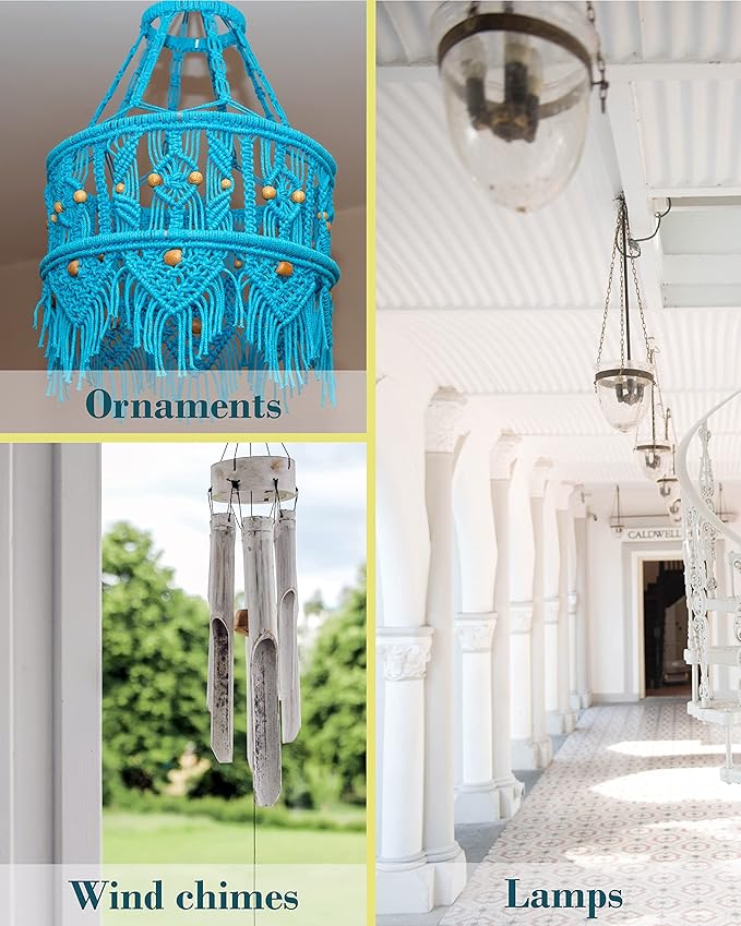 NACETURE Ceiling Hooks for Hanging Plants 3 Pack - Plant Hanger Indoor Hanging Hooks Metal Plant Bracket Iron Lanterns Hangers for Wind Chimes (Black 3 Pack + Chain) NACETURE