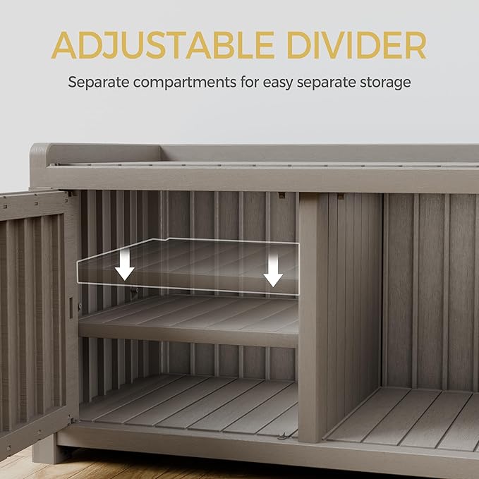 Storage Bench - Waterproof Resin Shoe Bench with Adjustable Shelves - Indoor & Outdoor Use, 2 Doors Entryway Bench with Hidden Storage Space - Storage Cabinet for Bedroom, Hallway, Grey Outdoorchairs