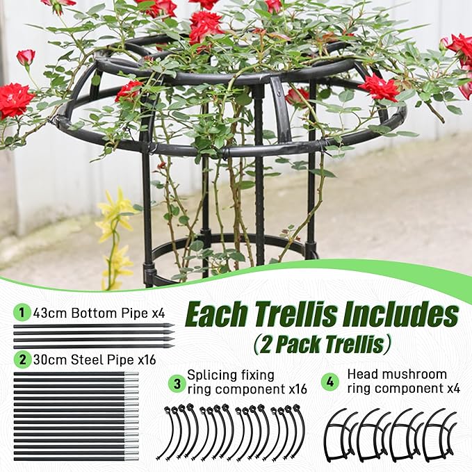 Garden Trellis for Climbing Plants Outdoor, 65 Inch Mushroom Top Trellis for Climbing Plants, Plant Trellis Support for Potted Plants Climbing Vine Rose Clematis Vegetable Trellis, 2 Pack Rootora