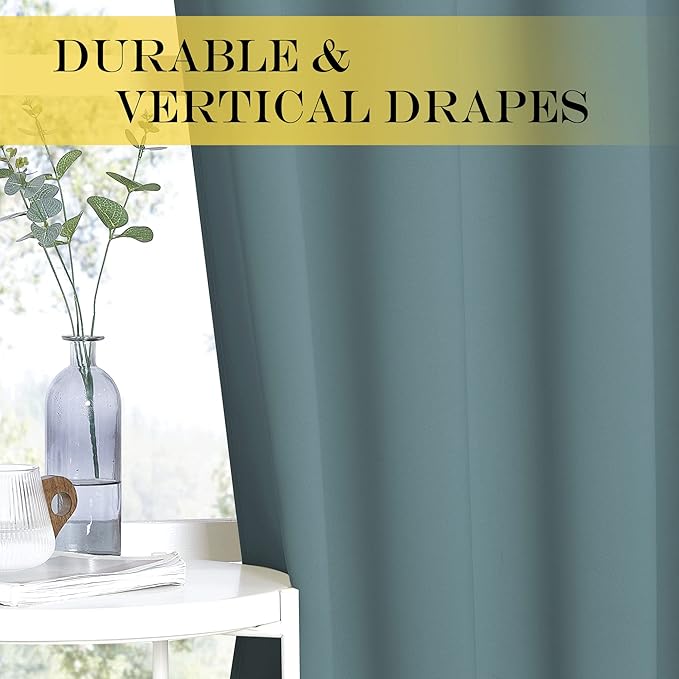 NICETOWN Blackout Classroom Curtain 63 inch Length, Grommet Solid Thermal Curtains Sound Dampening Window Treatment for Bedroom/Flat, Greyish Blue, 1 Panel, W46 x L63 NICETOWN
