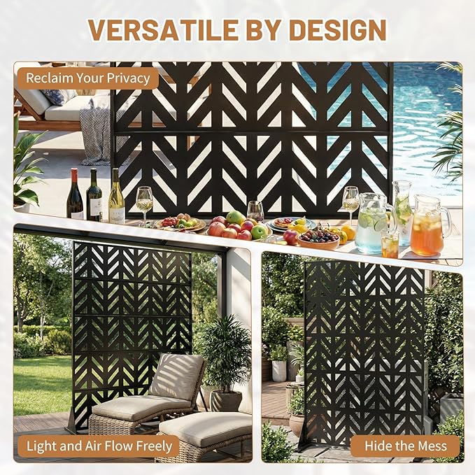 VINGLI Privacy Fence Panels, 72H’’ x 47W’’ Metal Privacy Screen Freestanding, Decorative Privacy Panels for Patio Garden Pool, Outdoor & Indoor (Arrowhead) VINGLI