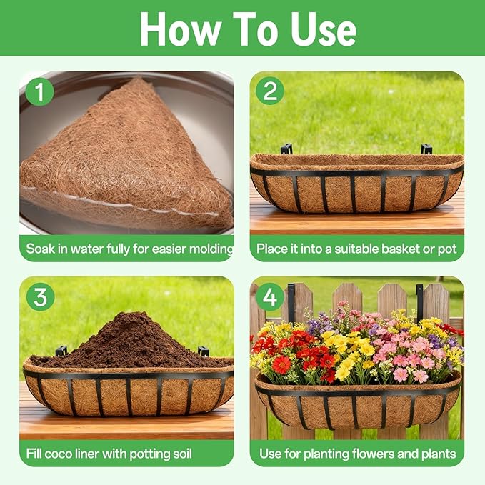 ZeeDix 30 Inch Trough Coconut Liners for Planters - 100% Natural Coconut Coir Fiber Planter Liners Replacement for Window Boxes, Wall Baskets, Deck Flower Boxes, Garden Railing Fence Troughs (2-Pack) ZeeDix