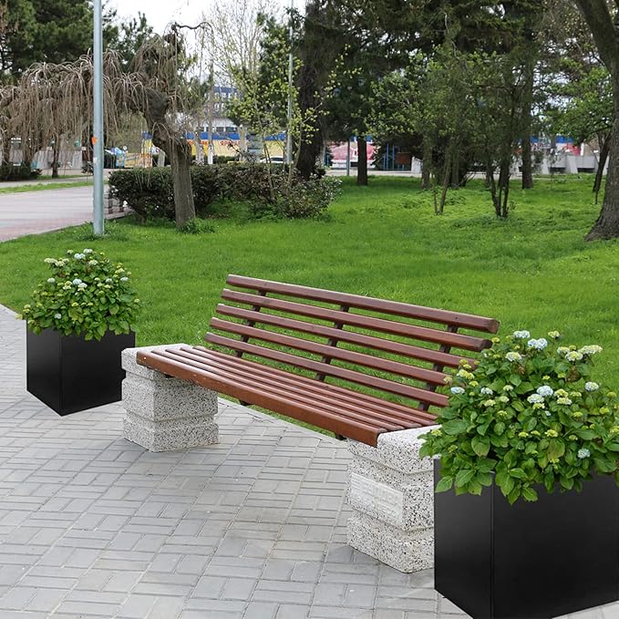 Galvanized Steel Planter Box Black Metal Planter 16Inch Square Indoor Outdoor Planters Cube Steel Heavy Duty Powder Coating Modern Commercial Residential for Patio, Yard, Garden GZGNEEVL