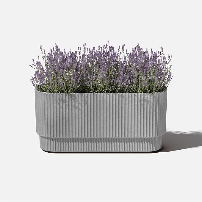Veradek Demi Series Long Planter for Porch, Patio, Backyard | Durable Plastic-Concrete Material | Modern Décor for Shrubs, Flowers VeradekOutdoor