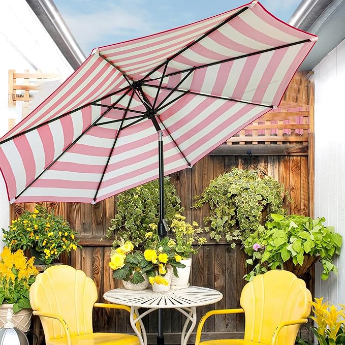 Sunnyglade 9' Patio Umbrella Outdoor Table Umbrella with 8 Sturdy Ribs (Red and White) Sunnyglade