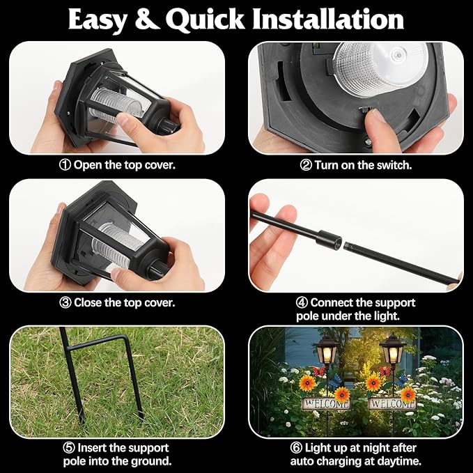 Lewondr Solar Garden Lights Butterfly, 37.4 Inch Solar Lamp Post Light with Welcome Sign & Butterflies, Outdoor Waterproof Solar Stake Lights for Yard Porch Patio Pathway Gardening Gifts, 2 Pack Lewondr