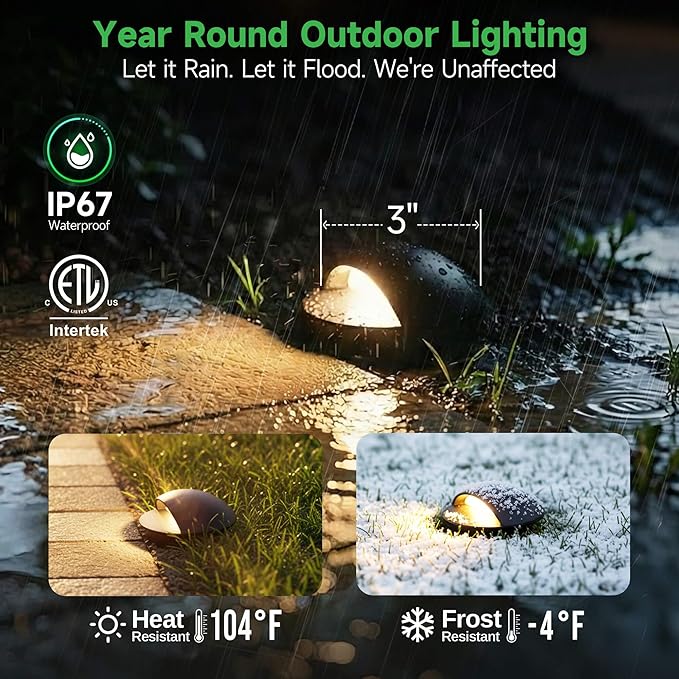 In Ground Well Lights 2700K - 12V Wired One Directional Inground Fixture, 5 Colors Ground Landscape Lighting, LED ORB Aluminum for Patio Sideway Pathway 3W 170LM 12 Pack Varmtalys