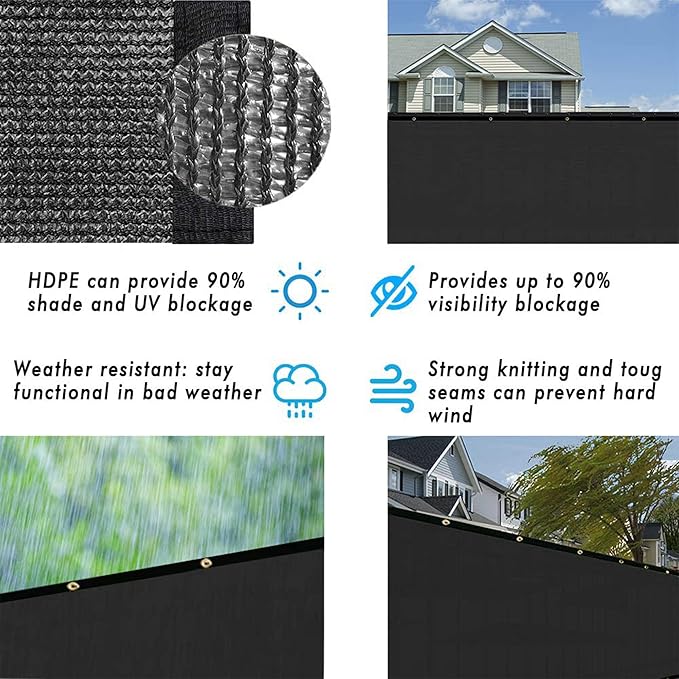 UPGRADE Privacy Fence Screen 3'x69' Black Outdoor 90% Visibility Blockage 170 GSM Mesh Shade Cover Panels for Backyard,Balcony,Home Decoration with Zip Ties,Customized Avaliable UPGRADE