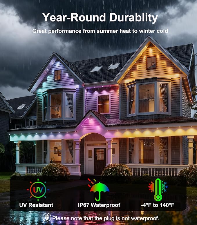 100FT Permanent Outdoor Lights for House, 2025 RGB LED Waterproof Christmas Lights Outdoor with Smart APP Remote Control, Outside Eaves Lighting House Decor for Holiday, Halloween, Roof, Party, Daily BonvePet