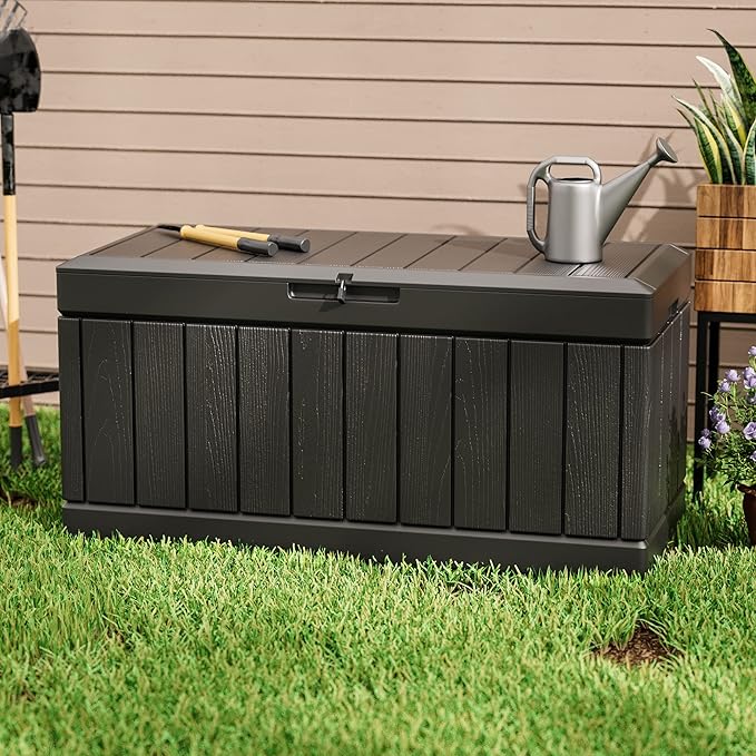Greesum 82 Gallon Resin Deck Box All Weather Large Outdoor Storage for Patio Furniture, Toys, Garden Tools, Lockable, Black BuynowfromGreesum