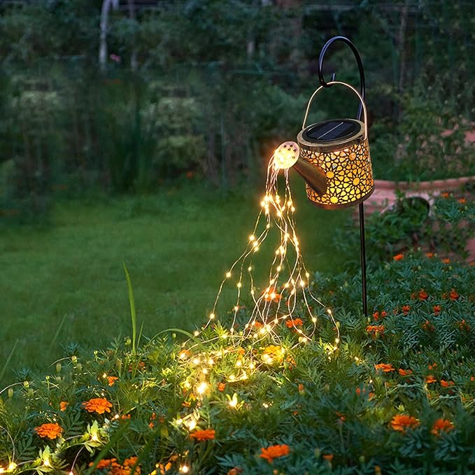 Solar Lights Outdoor Decorative, Metal Watering Can Lights Waterproof, Small Hanging Garden Decor Yard Outside Patio Lawn, Gifts for Mom Grandma Women Birthday(Warm White) Misawce