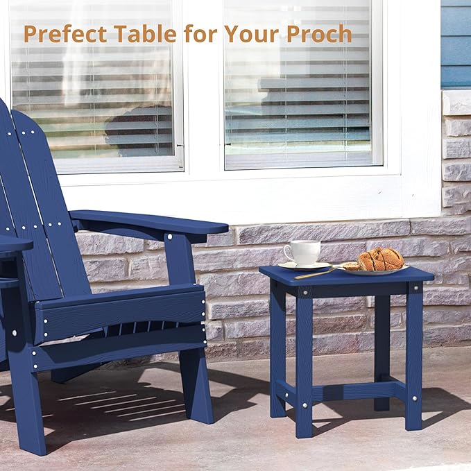 LUE BONA Outdoor Side Table, HDPS Small Outdoor Table, Adirondack Side Table, Outside End Table for Patio, Porch, Deck, Pool, Weather Resistant/Easy Maintenance/Indoor or Outside Use, Navy LUEBONA