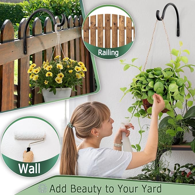 Qiang Ni Hanging Plant Bracket Hooks: 8 Inch Wall Plant Hook Planters and Decor - 2 Piece Rust-Resistant and Secure Brackets Maximize Your Outdoor Living Space QiangNi