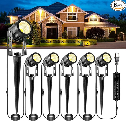 ECOWHO Low Voltage Landscape Lighting, 12V Outdoor Landscape Lights LED Spot Lights Plug-in IP65 Waterproof Garden Lights for House Yard Path (Extendable to 8 or 10 Lights, 6 Pack, 69ft, Warm White) ECOWHO