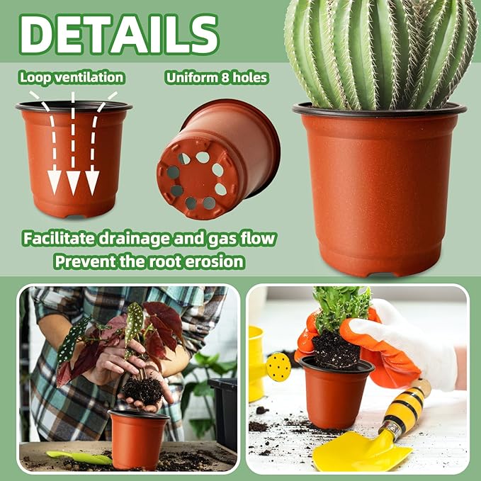 200 PCS Plastic Nursery Pots,4 Inch Seedling Starting Pot with Holes,Flower Plant Container for Succulent,Seed,Cuttings,Transplanting Baaxxango