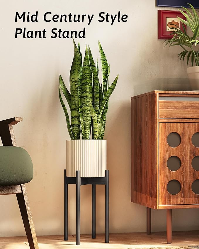 Adjustable Plant Stand Indoor, Bamboo Plant Stand Fits 8 9 10 11 12 Inches, Small Corner Planter Holder for Indoor Plants, Single Floor Plant Stands for Living Room Balcony, Black Tall Gentingbro