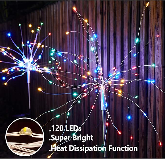 4 PCS Solar Firework Light, Outdoor Solar Garden Decorative Lights 120 LED Powered 40 Copper Wires String DIY Landscape Light for Walkway Pathway Backyard Christmas Decoration Parties (Colorful) YOTOZU