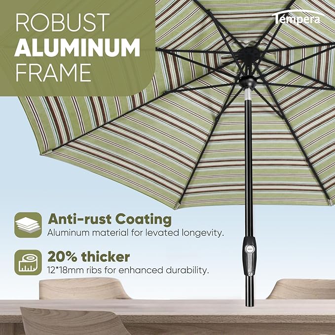 Tempera Patio Market Outdoor Table Umbrella with Auto Tilt and Crank, Large Sun Umbrella with Sturdy Pole & Fade Resistant Canopy, Easy to Set TemperaPatioLife