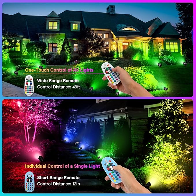 Halloween Christmas Spotlight Outdoor Color Changing Landscape Spotlights,12W RGBW LED Outdoor Spot Lights for Yard Garden Decor,Waterproof 110V Plug in Landscape Lighting with Remote,2 Packs Qeeanmo