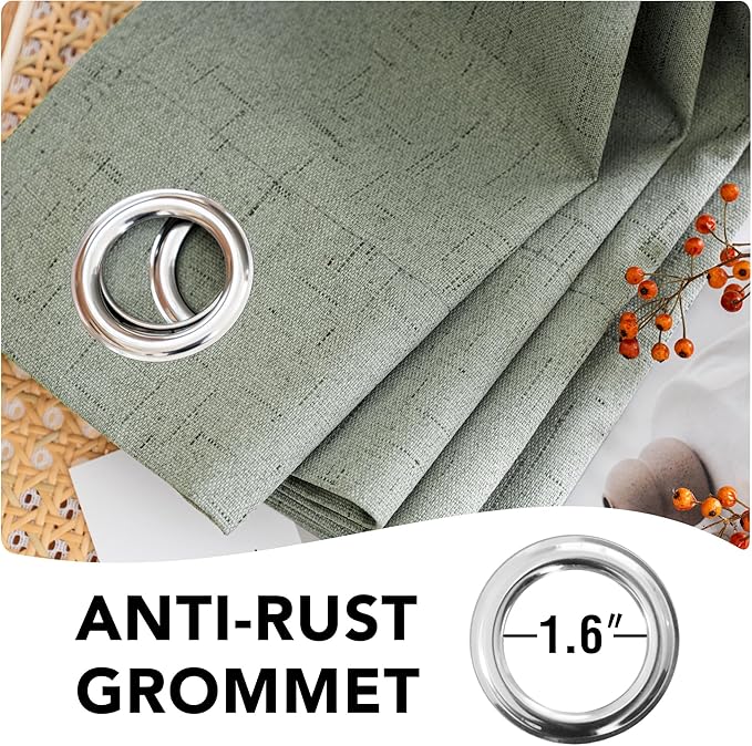 H.VERSAILTEX 100% Blackout Curtains for Bedroom Thermal Insulated Linen Textured Curtains Heat and Full Light Blocking Drapes Living Room Curtains 2 Panel Sets, Green Bay, 52x54 Inch HVERSAILTEX
