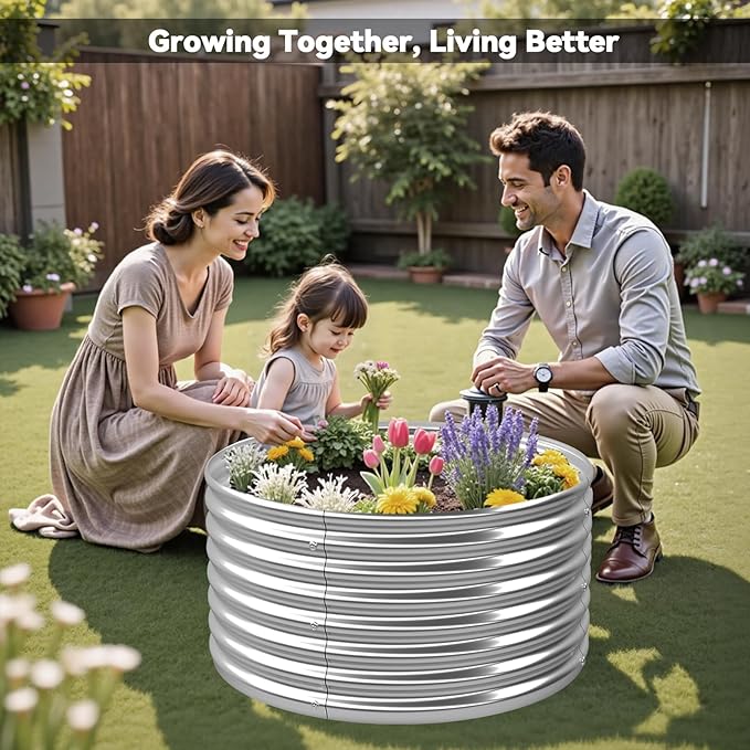 4 Pack 2x2FT Round Raised Beds for Gardening, Corrugated Galvanized Steel Raised Garden Bed, Outdoor Metal Above Ground Garden Bed for Vegetables and Flowers-2x2FTx10Inch OZMSHF