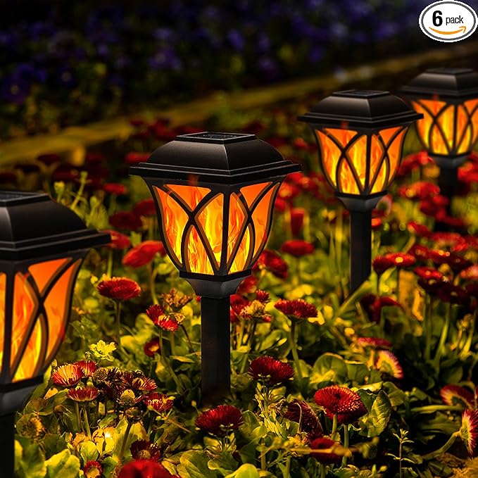 GIGALUMI Solar Lights Outdoor Waterproof, 6 Pack Flickering Flame LED Lights, Garden Decor for Yard, Patio, Landscape, Planter, Walkway GIGALUMI