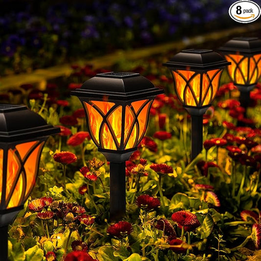 GIGALUMI Solar Lights Outdoor Waterproof, 8 Pack Flickering Flame LED Lights, Garden Decor for Yard, Patio, Landscape, Planter, Walkway GIGALUMI