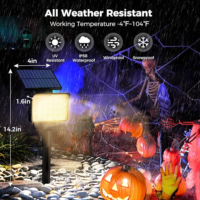 Solar Spot Lights Outdoor Waterproof for Flag, Tree, House, Garden, Yard, Landscape Spotlights for Accent Uplighting Halloween Christmas Decorations-4 Pack AUDERWIN
