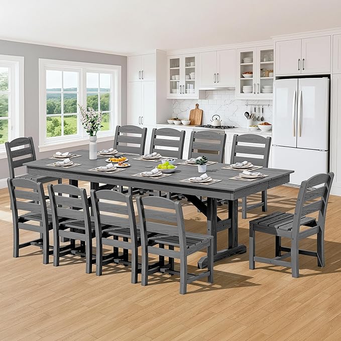 SERWALL Outdoor Dining Chairs Set of 4, All-Weather HDPE Patio Chair with 19.7" Widened Seat, for Backyard, Garden, Gray SERWALL