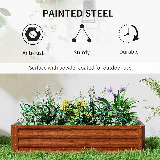 Outsunny Galvanized Raised Garden Bed, 4' x 2' x 1' Metal Planter Box, for Growing Vegetables, Flowers, Herbs, Succulents, Brown Outsunny