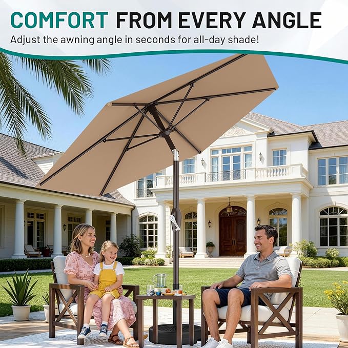 AreShark 7.5FT Patio Umbrella Table Market Umbrella with 6 Sturdy Ribs, Button Tilt/Crank, Heavy-Duty Outdoor Umbrellas for Pool, Deck, Garden and Backyard, Beige Rootora