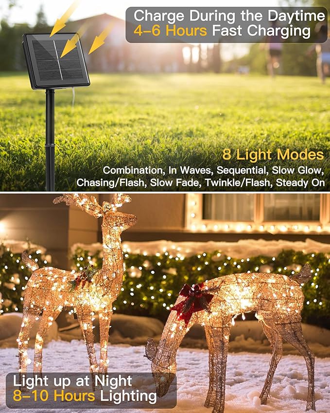 Minetom Solar String Lights for Outside, 6 Packs Total 198Ft 600 LED Outdoor Solar Fairy Lights, 8 Modes Balcony Lights for Tree Patio Christmas Party Wedding Decor (Warm White) Minetom