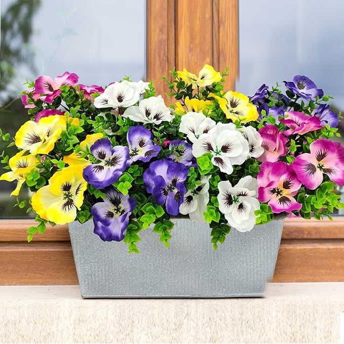 Pansies Artificial Flowers for Outdoors UV Resistant 12 Bundles Silk Pansy Plastic Fake Plants Flowers for Home Outside Garden Window Box Patio Planter Porch Decor (Mixed Color1) Guagb