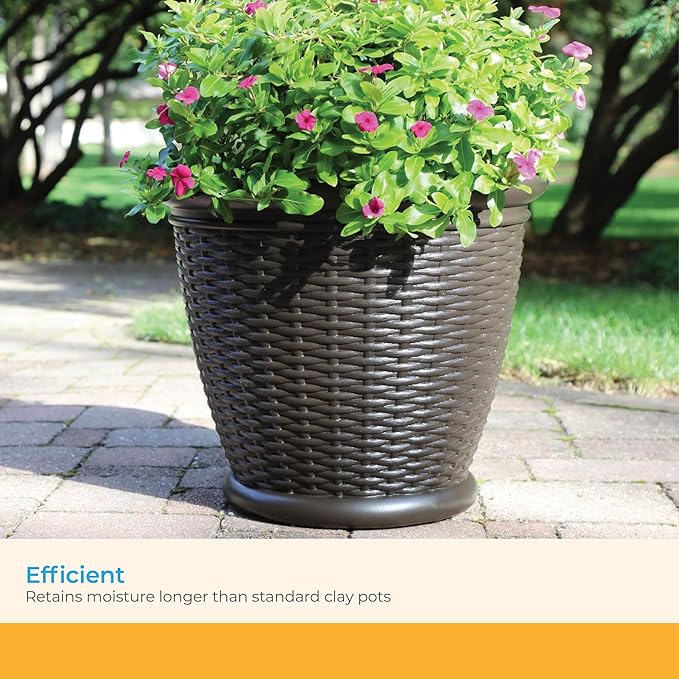 Suncast 18" Resin Indoor/Outdoor Wicker Planter, Brown, Made in the USA Suncast