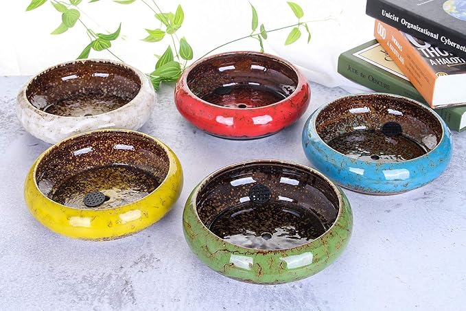 VanEnjoy 7.1 inch Round Large Shallow Succulent Ceramic Glazed Planter Pots with Drainage Hole, Bonsai Pots Garden Decorative Cactus Stand Flower Container (Red) VanEnjoy