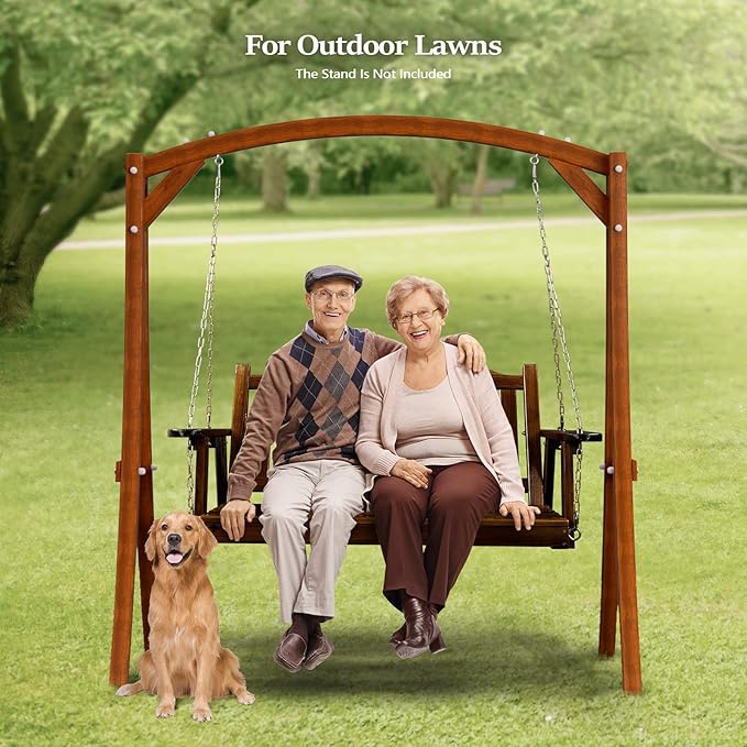 VINGLI Upgraded Heavy Duty 880 LBS 4 FT Patio Wooden Porch Swing Solid Fir Wood, Outdoor Handing Swing Bench for Garden | Yard | Balcony | Tree, Rustic VINGLI