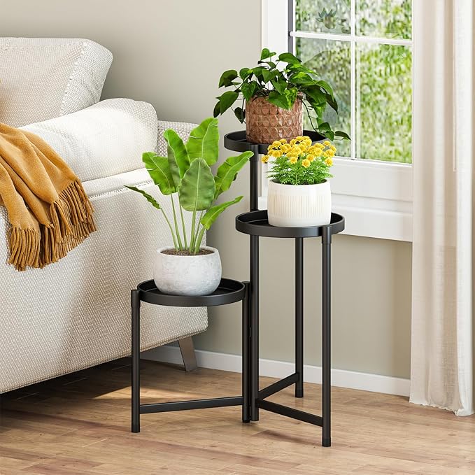 Plant Stand indoor outdoor-3 Tier black Tall Metal Flower Pot Holder 9in Wide Potted Display Rack - Heavy Duty Corner Plant Shelf for Patio Garden Balcony Living Bedroom Room Atpddpey
