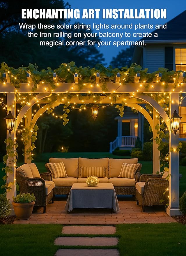 Solar String Lights Outdoor Waterproof, 2 Packs Total 132 Ft 400 LED Solar Fairy Lights with 8 Modes, Twinkle Solar Powered Outdoor Lights for Patio Yard Trees Wedding Christmas, Warm White Brightown
