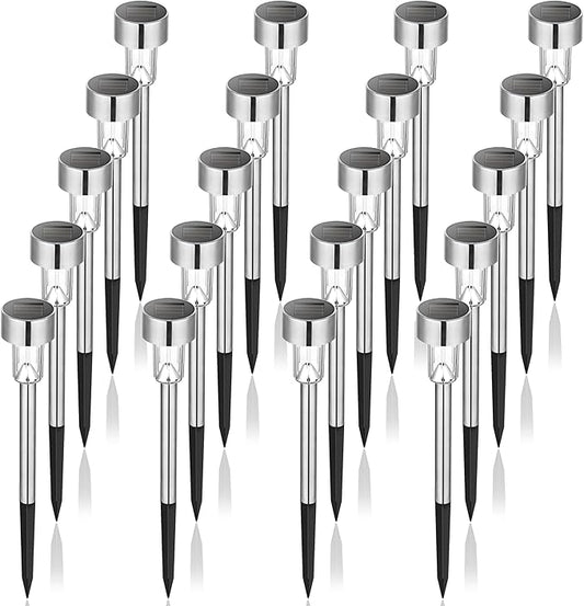 GIGALUMI Solar Lights Outdoor Waterproof, 20 Pack, Stainless Steel LED Solar Garden Lights for Patio, Lawn, Yard and Landscape, Garden Decor Patio Decor, Cold White GIGALUMI