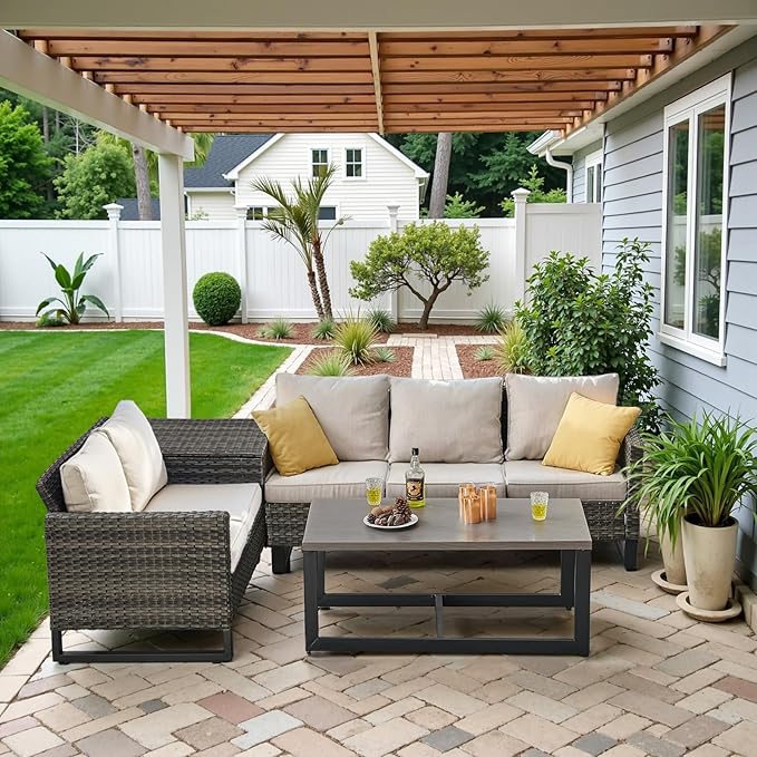 Belord 5-Seater Patio Conversation Set - 4 Piece Outdoor Sectional Furniture Set with Large Storage Box and Coffee Table Outdoor Patio Furniture Set for Garden Poolside Backyard Gray Belord