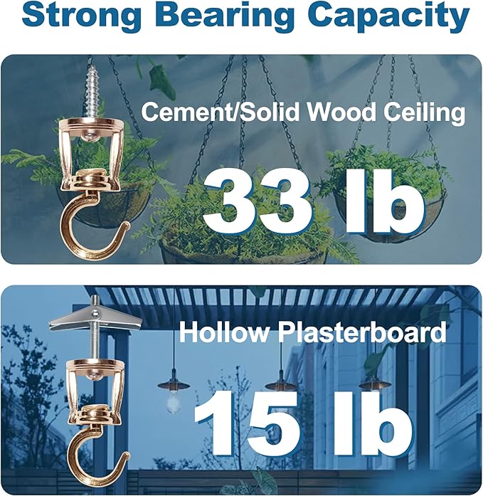 ONIKK Ceiling Hooks for Hanging Plants (4 PCS Gold), Heavy Duty Metal Plant Hooks, Screw in Hooks for Hanging Birdfeeders, Lamps, Planters, Indoor Outdoor Wall Baskets Hooks up to 33 lbs ONIKK