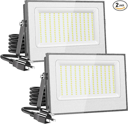 Onforu 200W Flood Lights Outdoor,19000lm Bright LED Work Light with Plug,6500K Daylight White LED Flood Lighting,IP66 Waterproof Security Yard Lights for Yard Garage Stadium 2 Pack Onforu