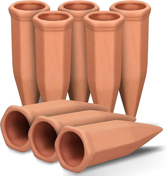 Wine Bottle Watering Spikes, Terracotta Watering Spikes for Out | Indoor Plants, Self Watering Planter Insert, Vacation Plant Watering Devices, Clay Plant Watering Globes, 8-Pack SoilaguaDirect