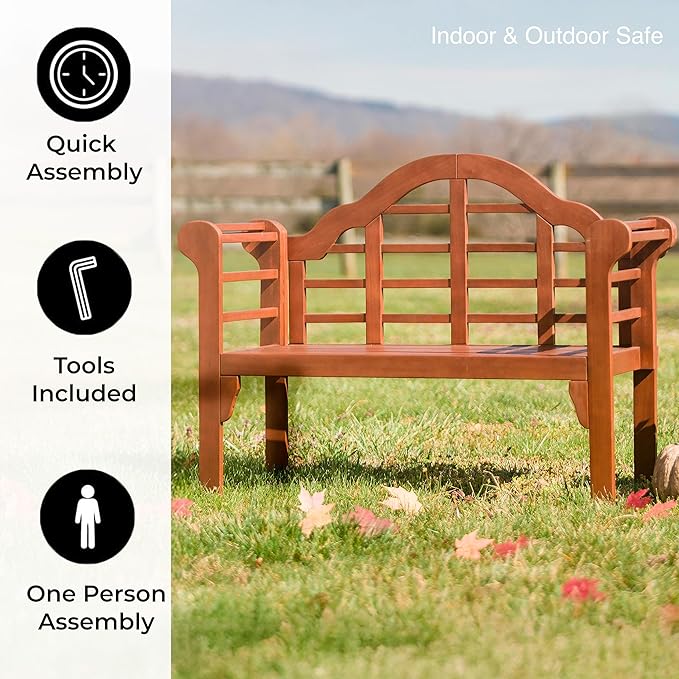 Plow & Hearth Weatherproof Lutyens Eucalyptus Wood Garden Bench | Foldable Patio Benches | Outdoor Furniture Seating for Porch Park Deck | Natural PlowHearth