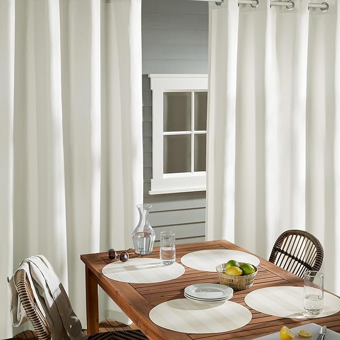 Town & Country Basics Cabana Solid Heavyweight Indoor Outdoor Curtains, Light Filtering Opacity with Grommet Top, Water Repellent, 2-Pack Set, 54"x63", Vanilla TOWN+%26+COUNTRY+BASICS
