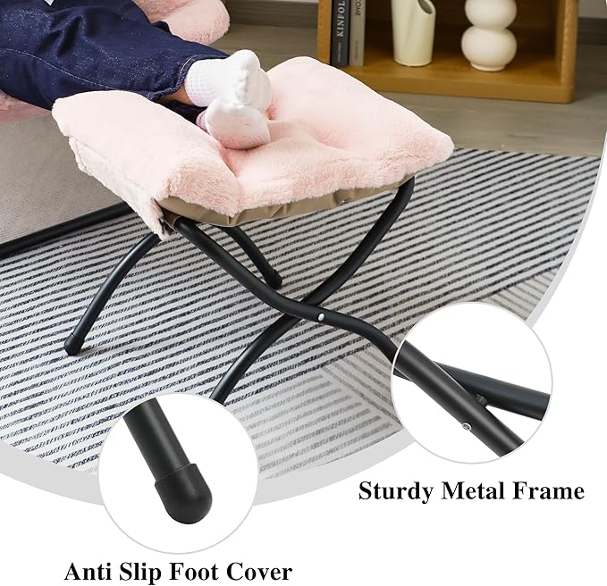 15"(H) Folding Ottoman, Foldable Footrest Stool, Portable Small Foot Stool for Couch, Collapsible Foot Rest Ottoman for Sofa, Accent Padded Ottomans for Living Room, Bedroom, Pink MordchilHF